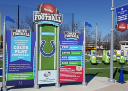 Indianapolis Childrens Museum Large bright graphic panel signs in outdoor play area